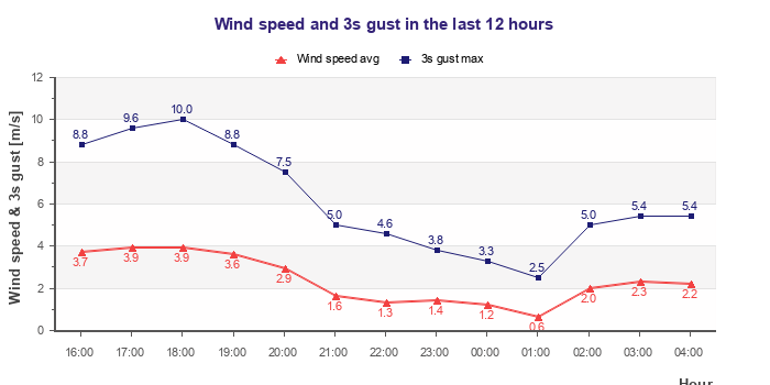 Wind speed and gust graph